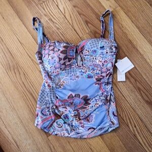 NWT Liz Claiborne Blue Paisley Tankini Swim Top ■ Size 10